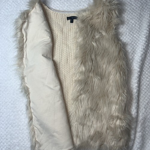 Express Faux Fur Vest Womens Medium Open Front Ivory Penny Lane Bohemian - Picture 7 of 8