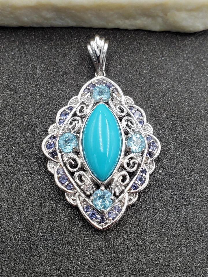 Colgante Marquesa Bella Durmiente Topacio Turquesa y Tanzanita Plata de Ley 925 Foto 4 de 4