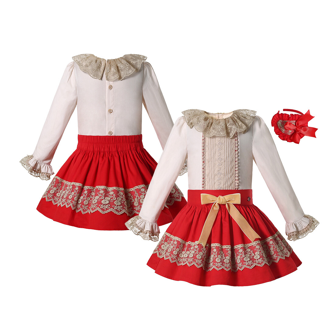 Lace Red Skirt White Shirt Outfit 2PCS Toddler Girls Christmas