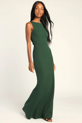 Lulus Love In Your Eyes Knotted Mermaid Fitted Maxi Dress XS Hunter Green Formal - Picture 4 of 16