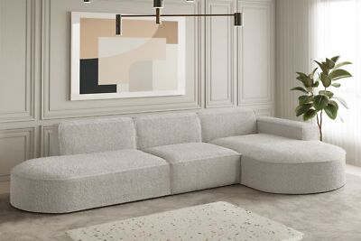 Ecksofa Designersofa PALMA in Stoff Ascot Pearl Ottomane Rechts