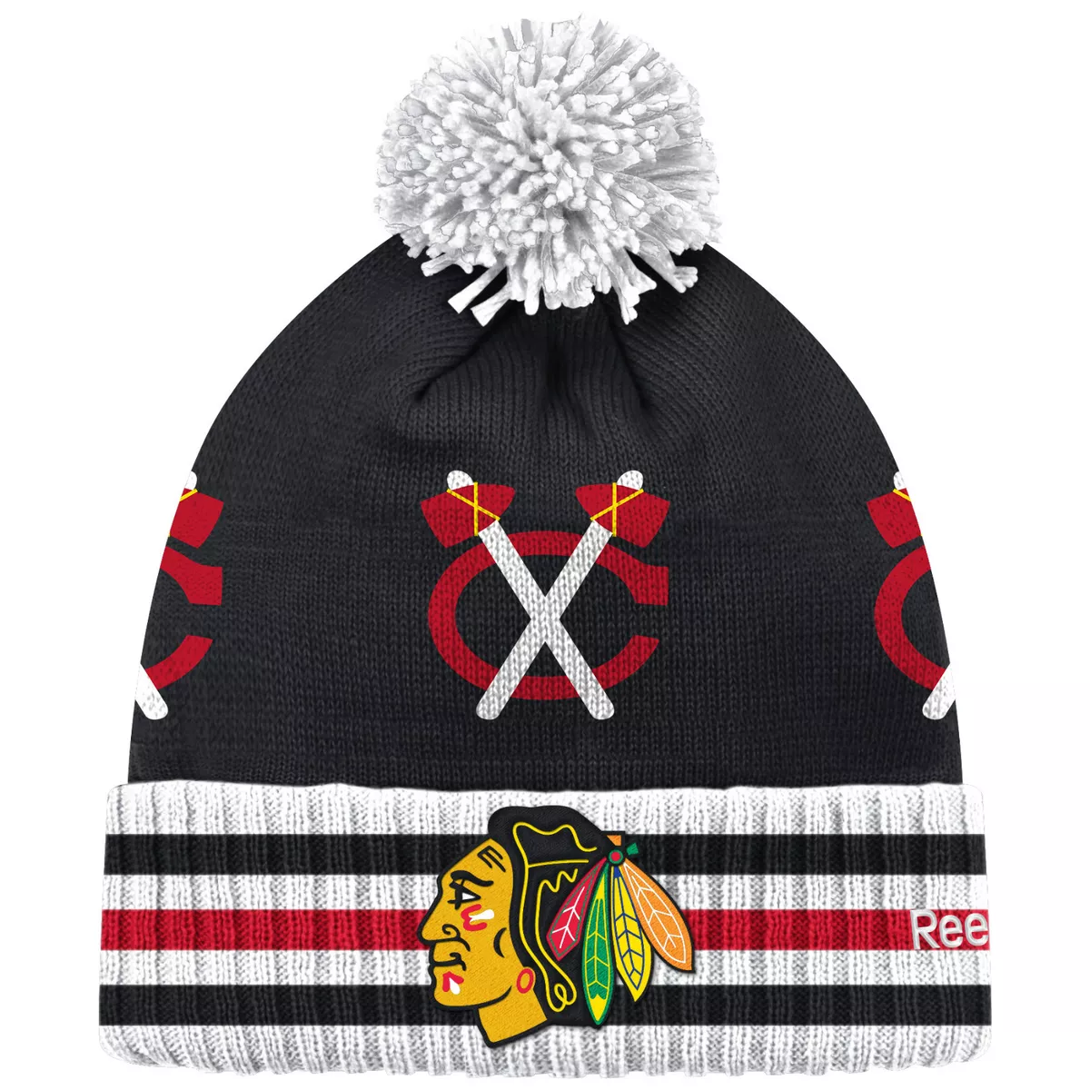 CHICAGO BLACKHAWKS 2015 NHL WINTER CLASSIC REEBOK CUFFED POM KNIT HAT TOQUE