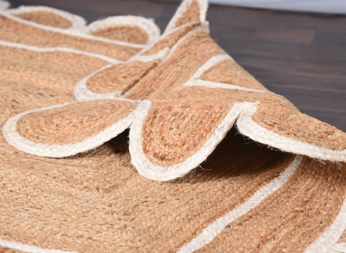 Handgefertigter geflochtener natürlicher reiner Jute mit weißem Design gerippter Teppich - Bild 5 von 6