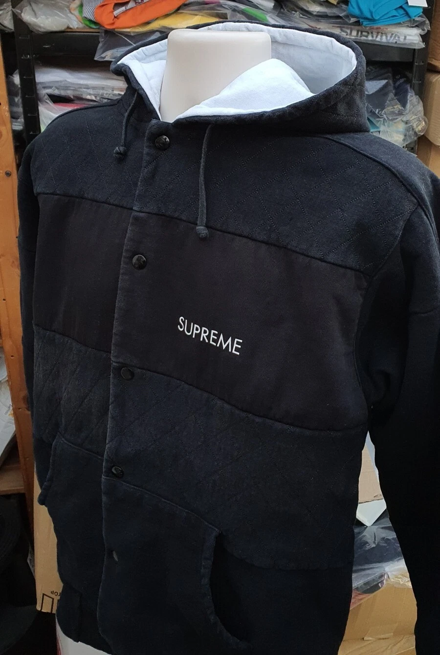 Supreme Jacke mit Kapuze Schwer Getäfelte Sweatshirt Schwarz XL Sehr Selten