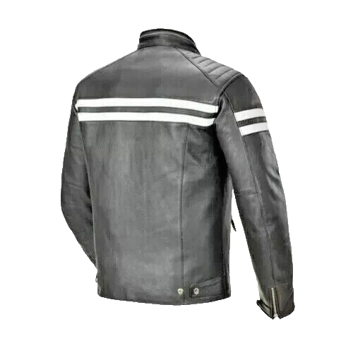 Men Sheepskin Biker Leather Jacket with white Stripes Slim Fit stylish jacket - Picture 2 of 3
