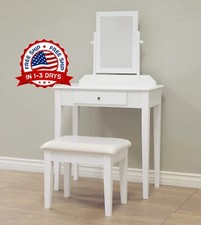 Tocador de maquillaje mueble con espejo que se inclina cajon y silla de madera