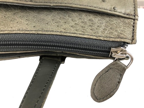 Ostrich Skin Leather Mini Hand Bag Tote Bag Purse Gray Used Good Vintage Women's - Picture 14 of 20