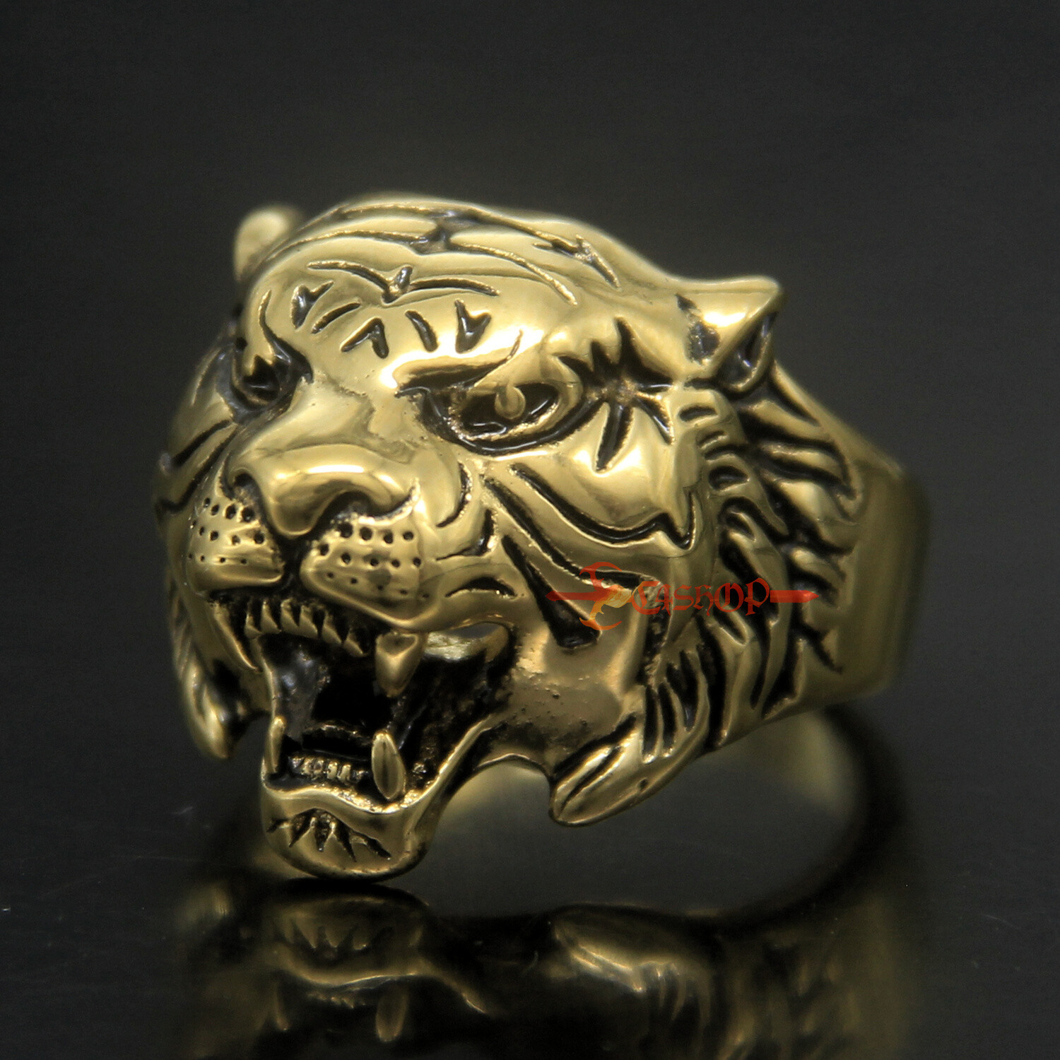Men's 316L Stainless Steel Tiger Head Biker Ring Masculine Animal Band ...