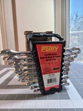 NEW FURY TOOLS 9 Piece Metric/mm POLISHED CHROME Combination WRENCH SET w/ Case