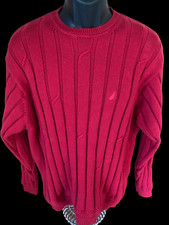 Nautica Men's Large Pullover Cable Knit Sweater Red Crew Neck Long Sleeve