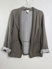 Matty M Knit Blazer Jacket Medium Brown Green Open Front Stretch Casual GUC