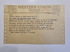 Don Larsen Estate Telegram 1962 World Series Giants Waldo Andrews Jack Murphy