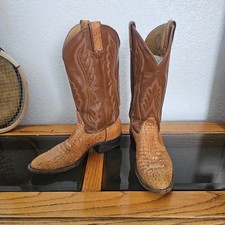 Vintage Tony Lama Black Label Honey Alligator Cayman Cowboy Boots Made in USA 8B