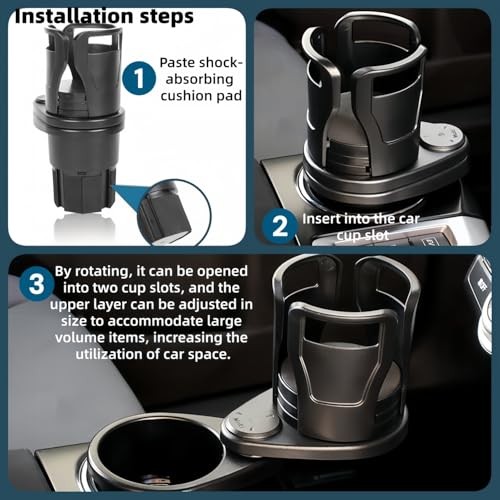 2-in-1 Car Cup Holder Adapter, Multifunctional Front seat Adjustable Cup and 
