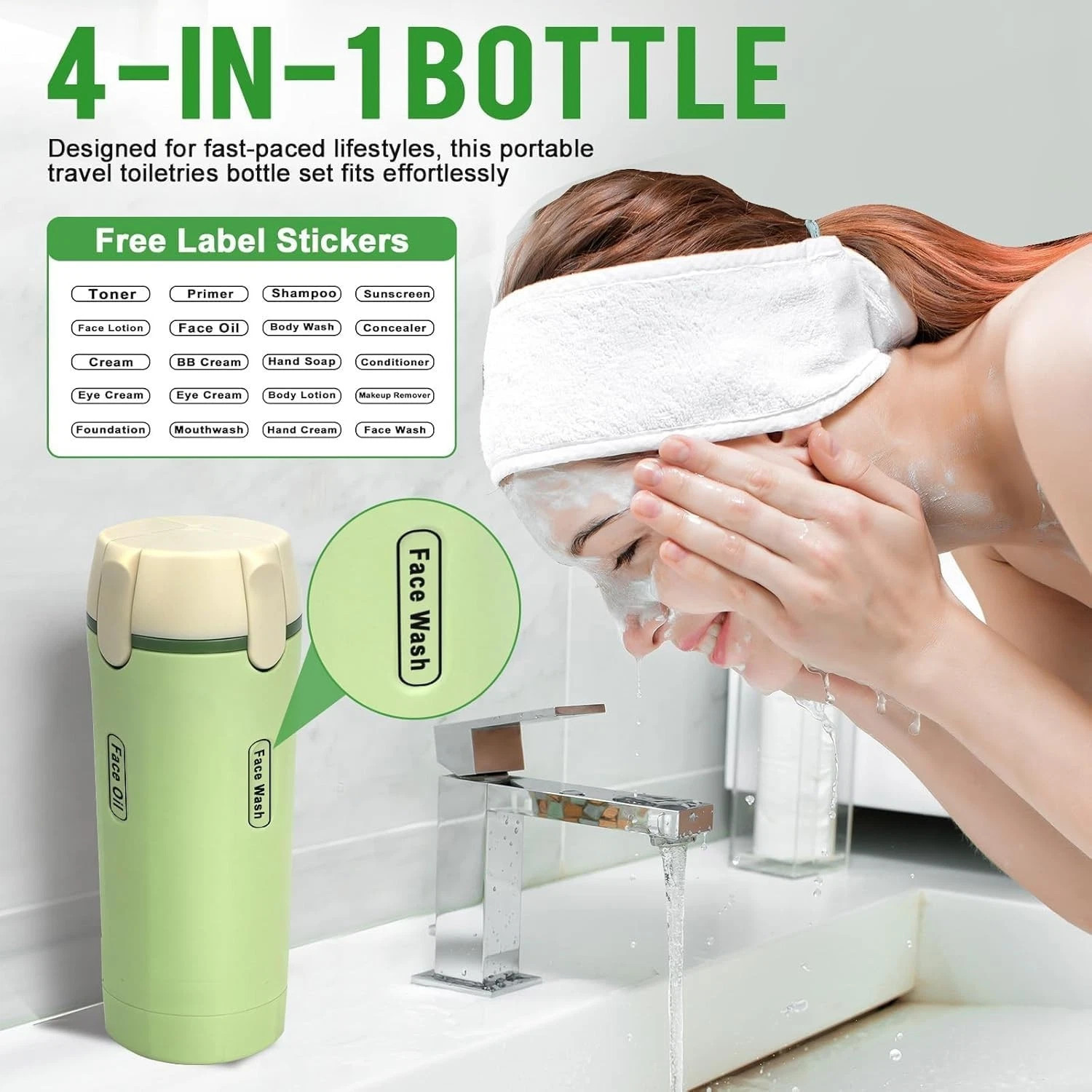 4-in-1 Travel Dispenser Bottle Leakproof Portable for Shampoo Lotion Perfume