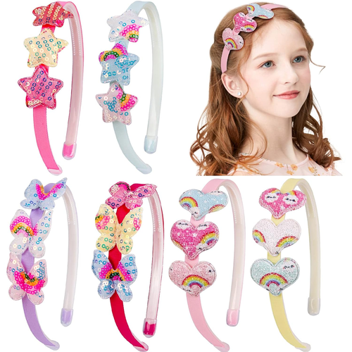Diademas ninas pack 6 brillantes corazones mariposas estrellas arcoiris con dientes - Imagen 8 de 12
