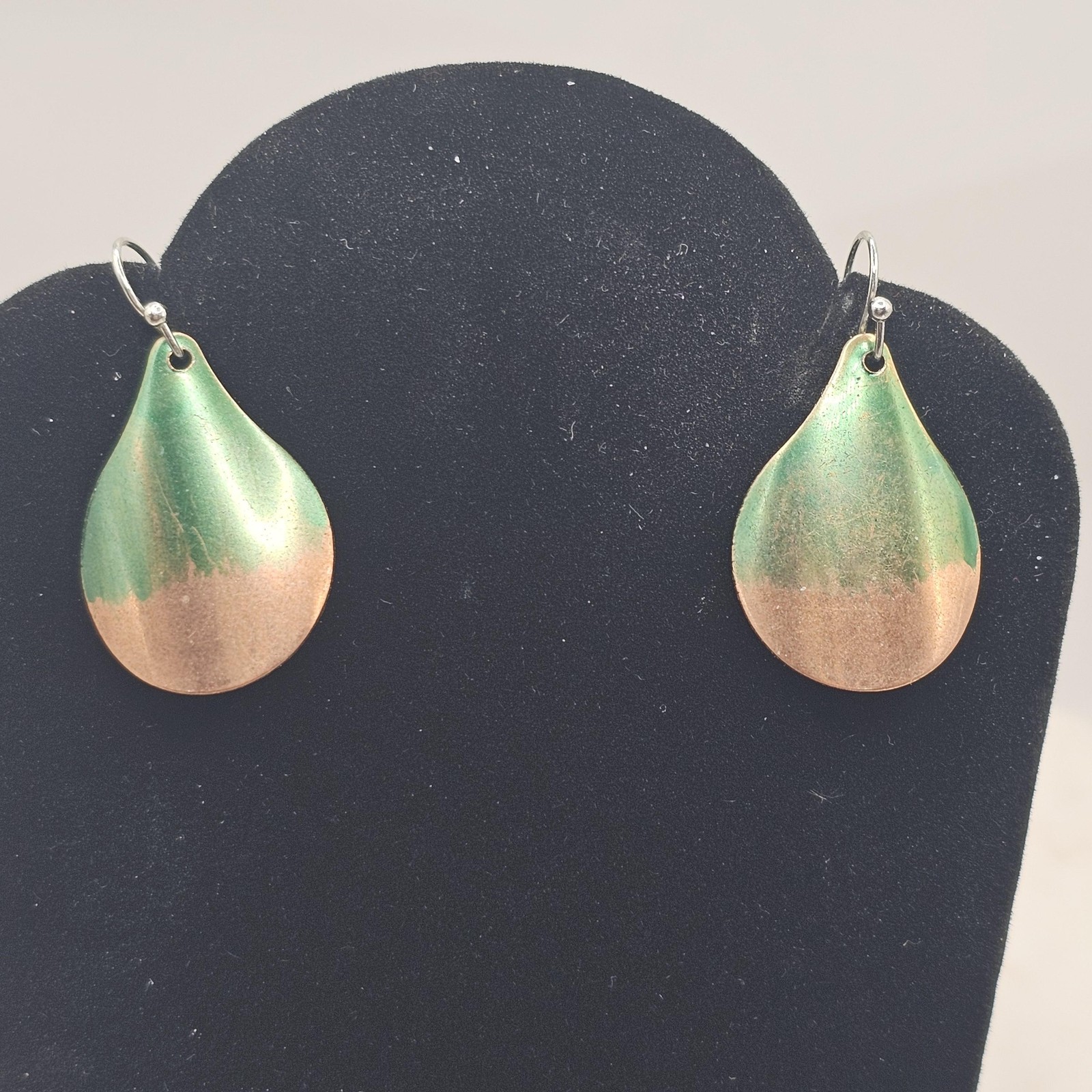 Handmade Copper Verdigris Dangle Earrings Teardro… - image 3
