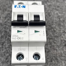 Eaton FAZ-C4/2 2 Pole 4A 480VAC Circuit Breaker Used