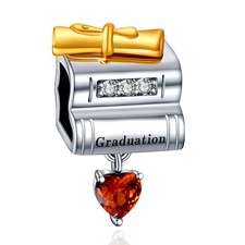 Charms Beads 925 Sterling Silver Graduation Season Diploma Scroll Pendant with 5