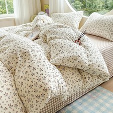 Soft Muslin Cotton Duvet Cover Set Queen Size Floral Duvet Cover with 2