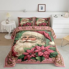 Santa Claus Bed Comforter Set Size,Christmas Flower Super Soft Queen Retro Red