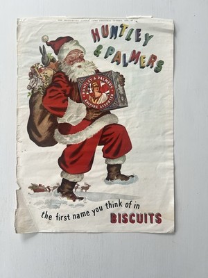 Huntley And Palmers Biscuit Advertisement Santa Carrying Famous Biscuit Tin