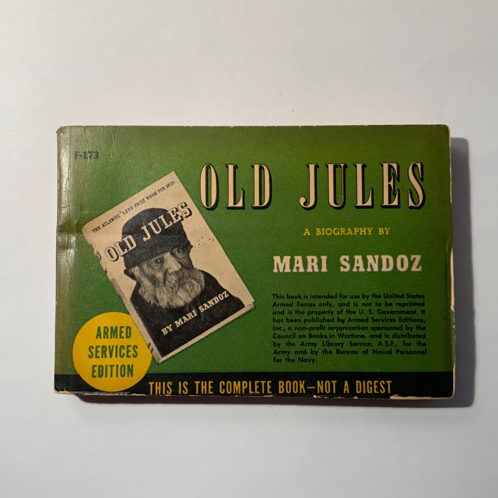 Old Jules by Mari Sandoz 1944 Armed Services Edition F-173 / Very Good+
