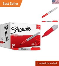 Permanent Markers, Fine Tip, Red, 36 Count - Marks on Paper, Plastic, Metal, ...