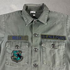 Vintage 70s USAF OG 107 Utility Shirt Fits Adult Large Patched Named Vietnam