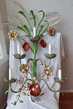 Vintage Toleware Floral Wall Sconce 5 Light M...