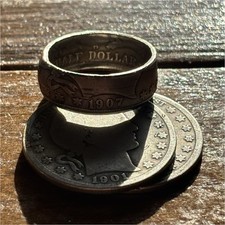 90 Silver 1907 Half Dollar Coin ring size 9.5/10