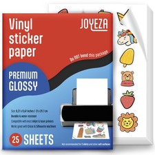 Premium Printable Vinyl Sticker Paper for Inkjet Printer - 25 Sheets Glossy W...