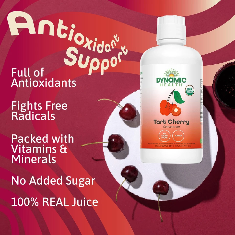 Concentrado de jugo de cereza ácida orgánica, 32 oz, antioxidantes, vegano, sin gluten Foto 4 de 4