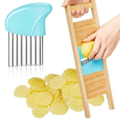 2 Pcs Wave Waffle Crinkle Cutter Set Stainless Steel French Fry Cutter for Po...