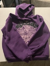 sp5der Mens Purple Pullover Hooded Fleece Hoo...