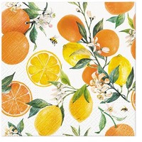 20 Servietten Citrus With Bees ZitrusfrüChte Bienen Sommer Gelb Orange 33X33Cm