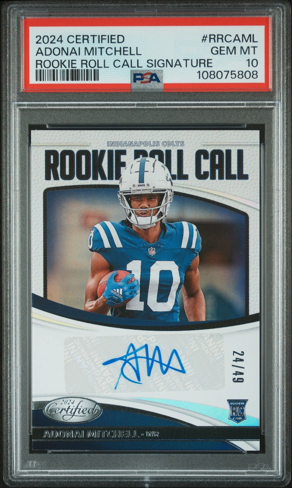 Adonai Mitchell Panini Certified Rookie Roll Call Signatures #RRCAML Base