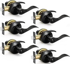 6 Pack Matte Black Door Handles Privacy Door Levers Heavy Duty Wave Style