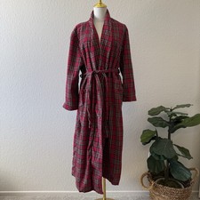 L.L. Bean Plaid Robe Women Small Red Tartan Cotton Flannel Belted