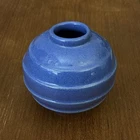 FRANKOMA Pottery Blue 2.75" SMALL ROUND RINGED JAR MINI VASE #500 Royal