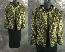 BEAUTIFUL St John knit green multi jacket skirt suit size 12 14
