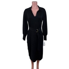 Donna Ricco Black Midi Sweater Dress NEW Medium v-neck collar balloon sleeve