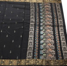 Sushila Vintage Black Zari Brocade Saree 100 Pure Silk Soft Floral Sari Fabric