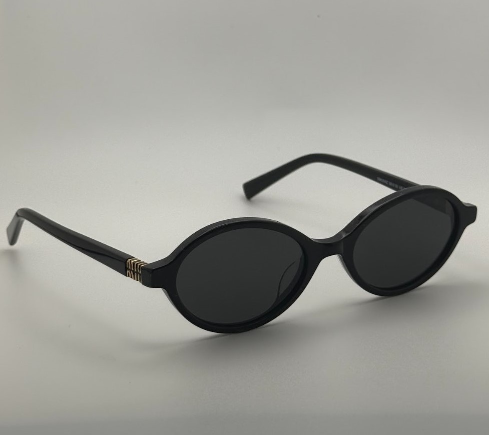 Miu Miu MU04ZS Black Oval Acetate Women's Designer Sunglasses Gray Lens