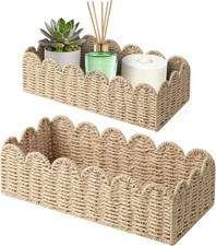 2 Pack Scalloped Wicker Toilet Paper Storage Basket Handwoven Paper Rope Basket