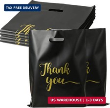 100 PCS Black Thank You Bags with Handles, 12 x 15 Inch Shopping Bags for Small