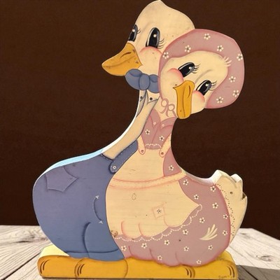 Vintage Wood Art ~ Mr & Mrs Duck Goose ~ Handcrafted By Millie Emig 1988