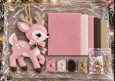 DIY Rosey Reindeer Retro Christmas Embroidered Sequin Felt Ornament KIT NEW