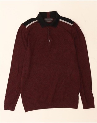 Marks & Spencer Herren Polokragen Pullover Sweater XS weinrot Colourblock Baumwolle AE09