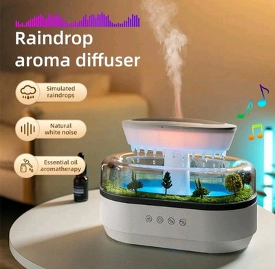 Beautiful Raindrop Aroma Humidifier w/ Colorful Light  White Noise Oil Diffuser